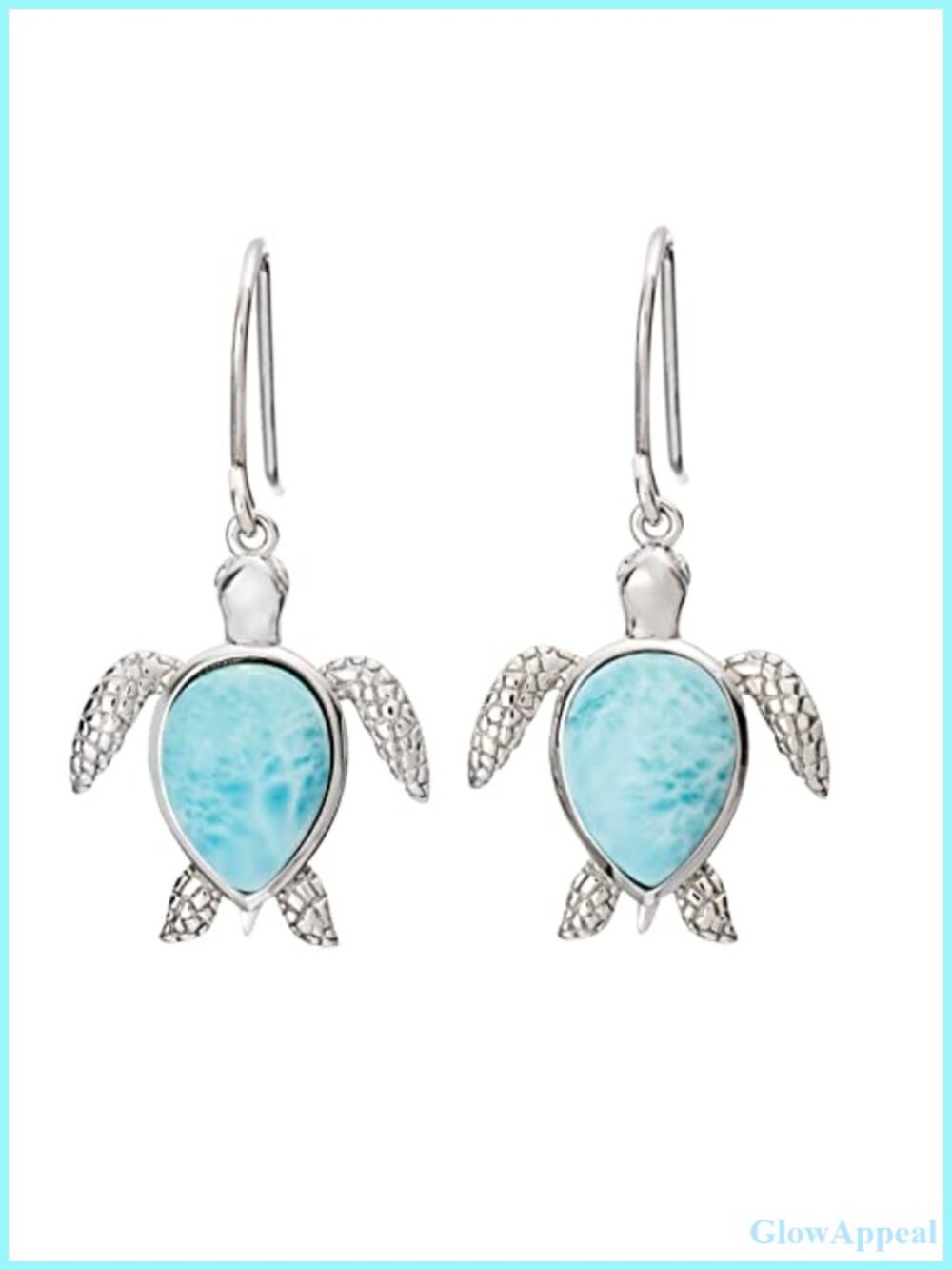 Sterling Silver Larimar Turtle Dangle Hook Earrings